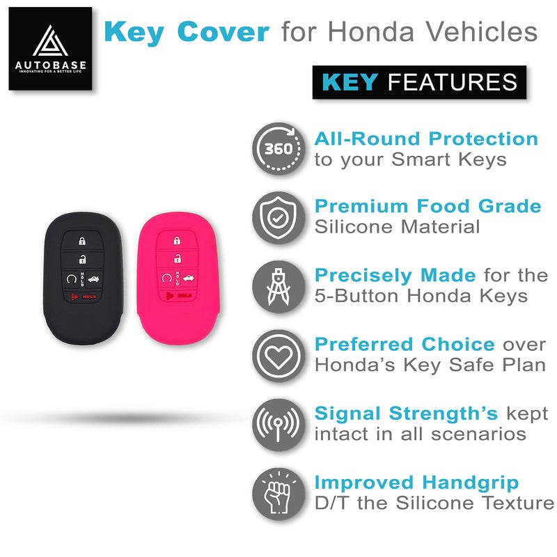 Autobase Silicone Key Fob Cover for 2022 2023 2024 2025 2026 Honda Civic Accord HR-V CR-V Pilot Sport SI EX EX-L Touring | Car Accessory | Key Protection Case - 2 Pcs (Pink) - Image 3